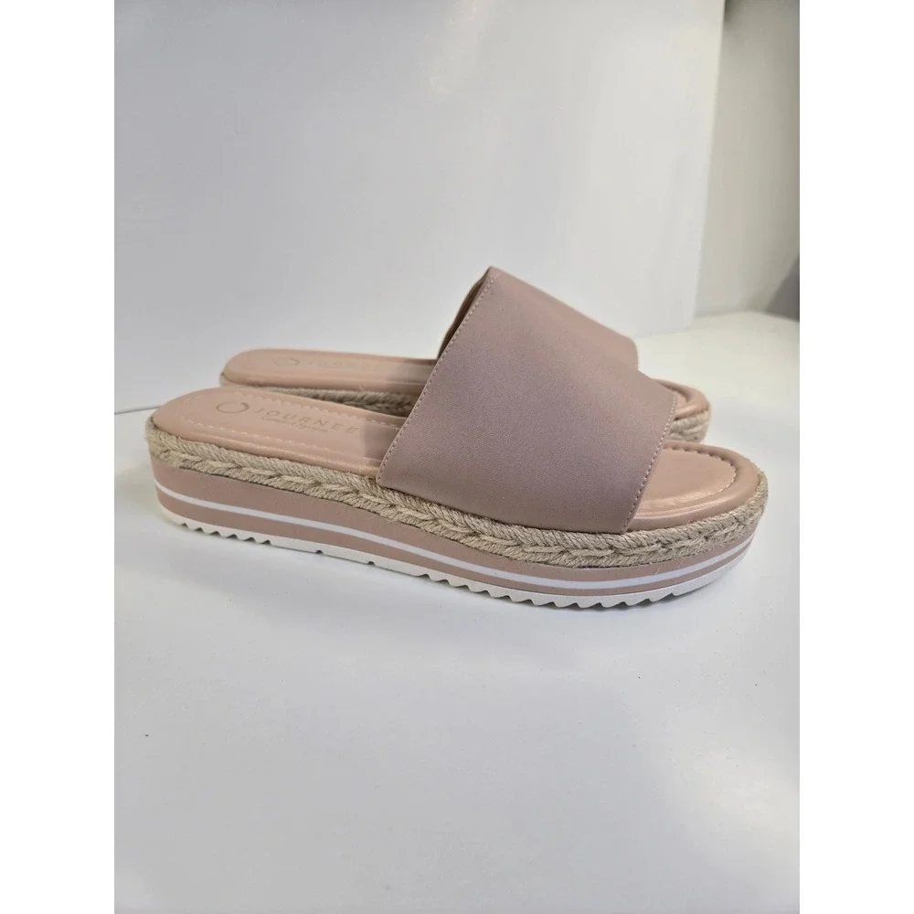 Journee Collection Womens Platform Rosey Slide Sandals Blush Espadrille Jute 7.5